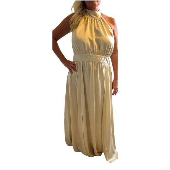 Reformation Alani Silk Maxi Dress Champagne Prom Bridesmaid Greek Goddess Sz 16 - Picture 15 of 16